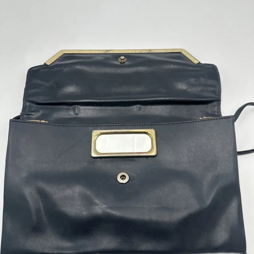 Vintage Navy Envelope Clutch/ Shoulder Bag Gold Detailing